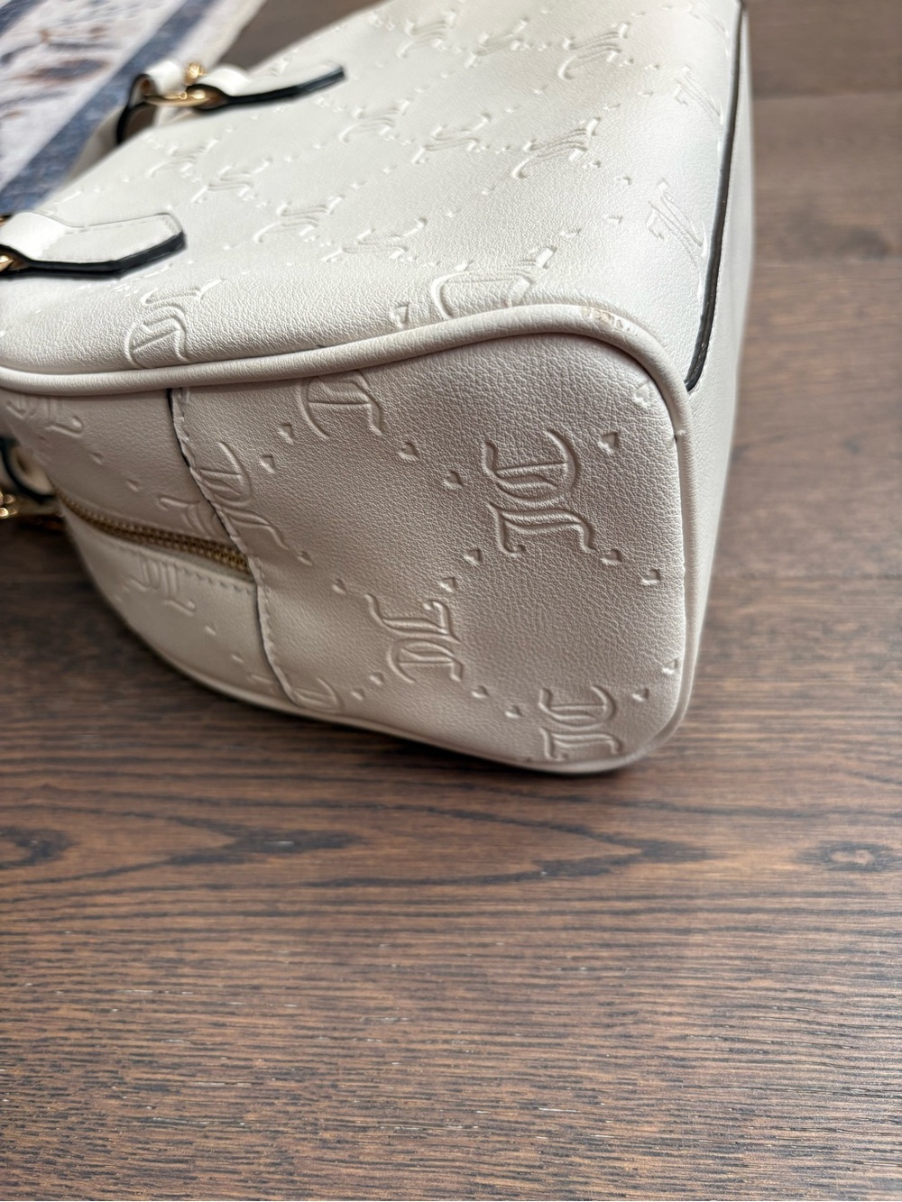 Juicy Couture Cream Monogram Dome Satchel with Gold Chain Accent - Picture 10 of 12